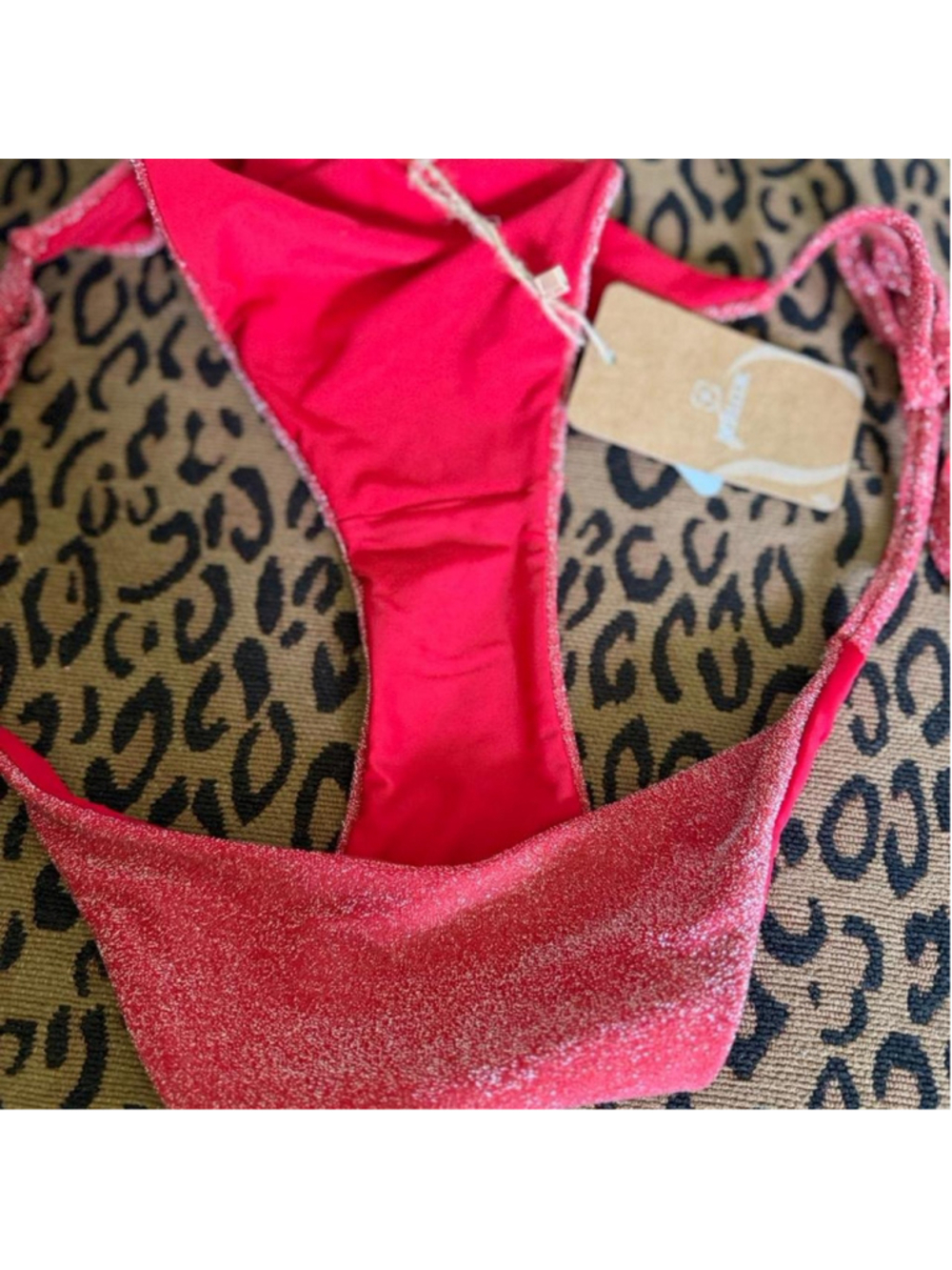 NWT Berlook Red Lurex Halter Triangle Bikini Top and Tie Bottoms - Picture 8 of 8